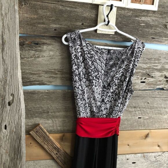 Connected Apparel Size 12 Black/White Jumpsuit With Red Sash - Picture 7 of 8